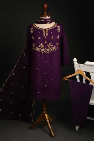 RTW-87-Purple -  3Pc Stitched Embroidered Adda Work Chiffon Shirt