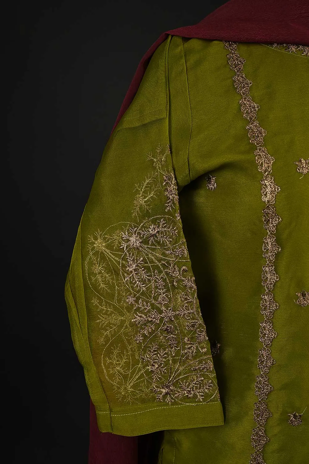RTW-91-Moss - 3Pc Stitched Embroidered Organza Dress