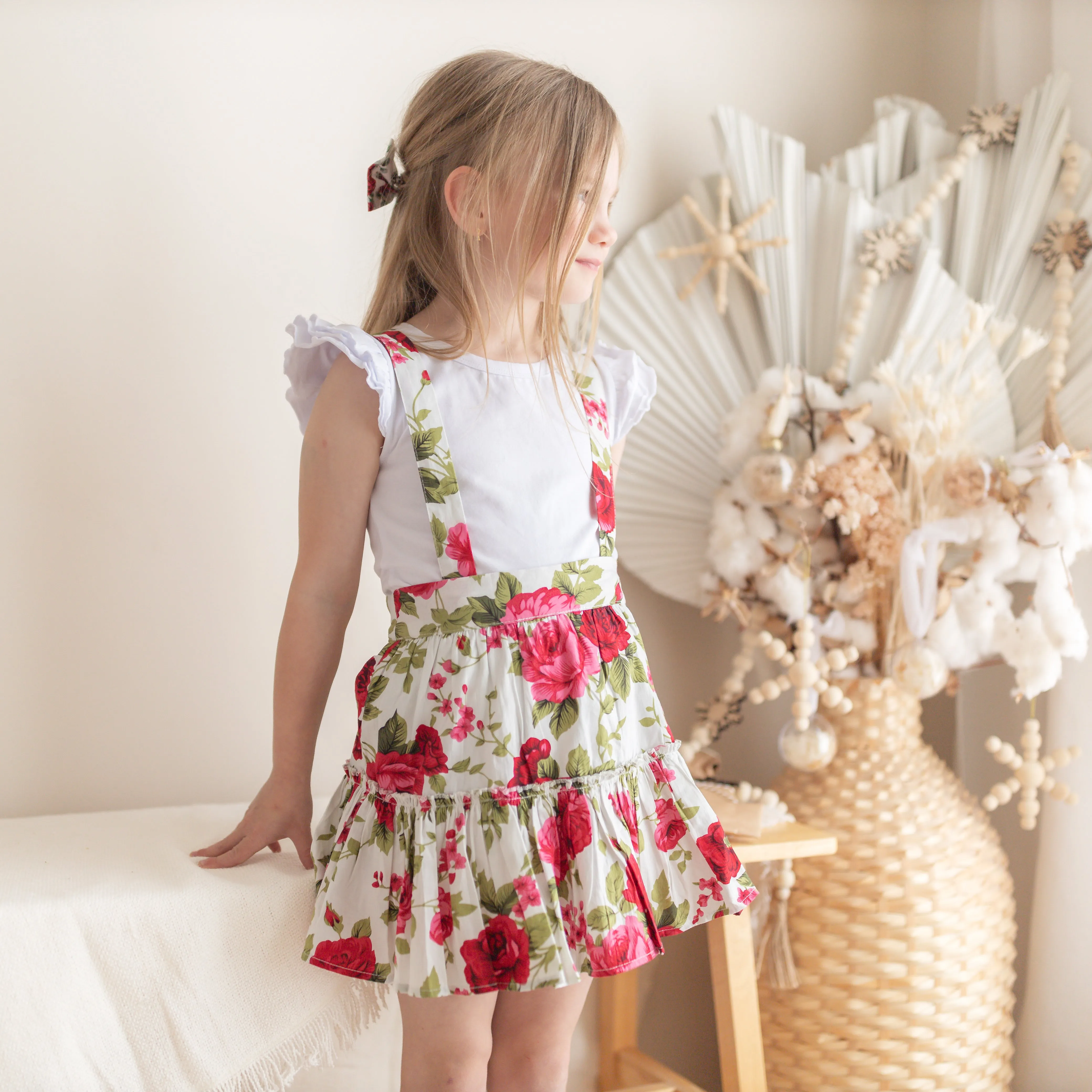 Ruffle Suspender Skirt - Ruby