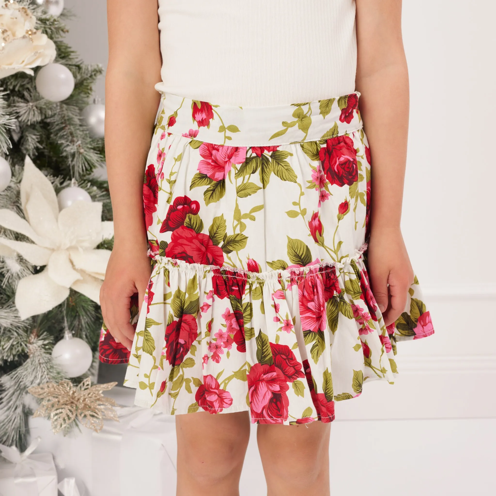 Ruffle Suspender Skirt - Ruby