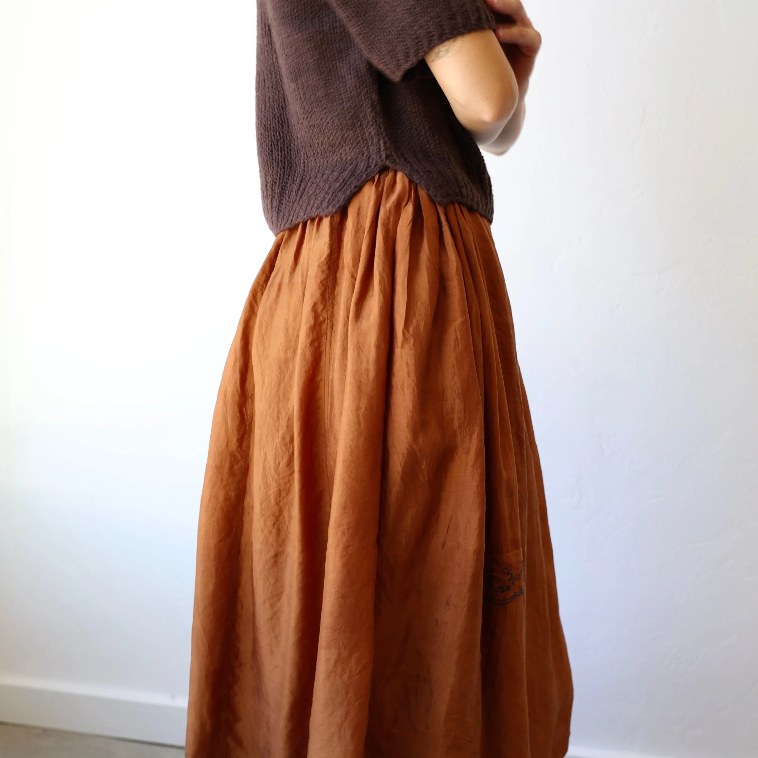 Runaway Bicycle Silk Skirt - Rust
