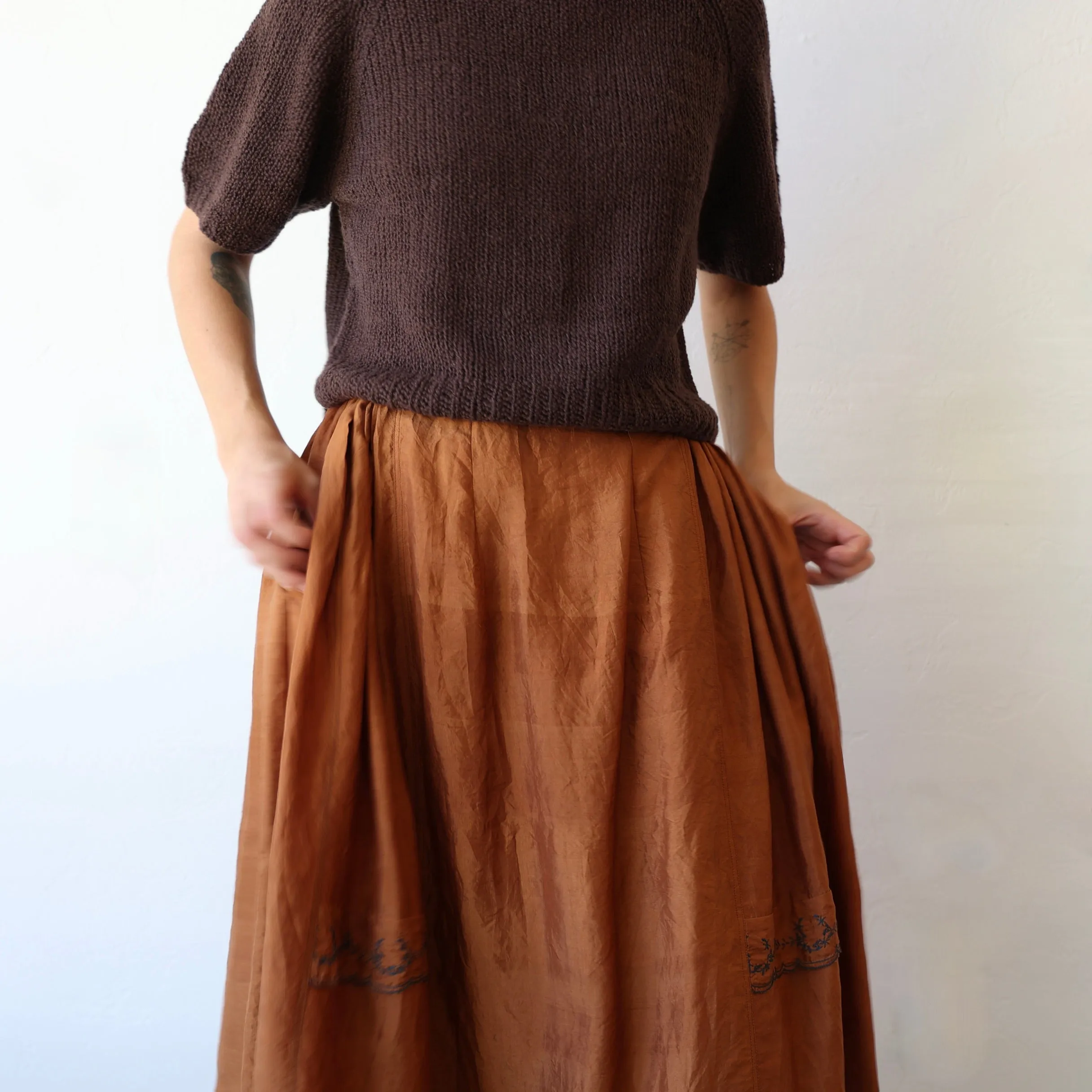 Runaway Bicycle Silk Skirt - Rust