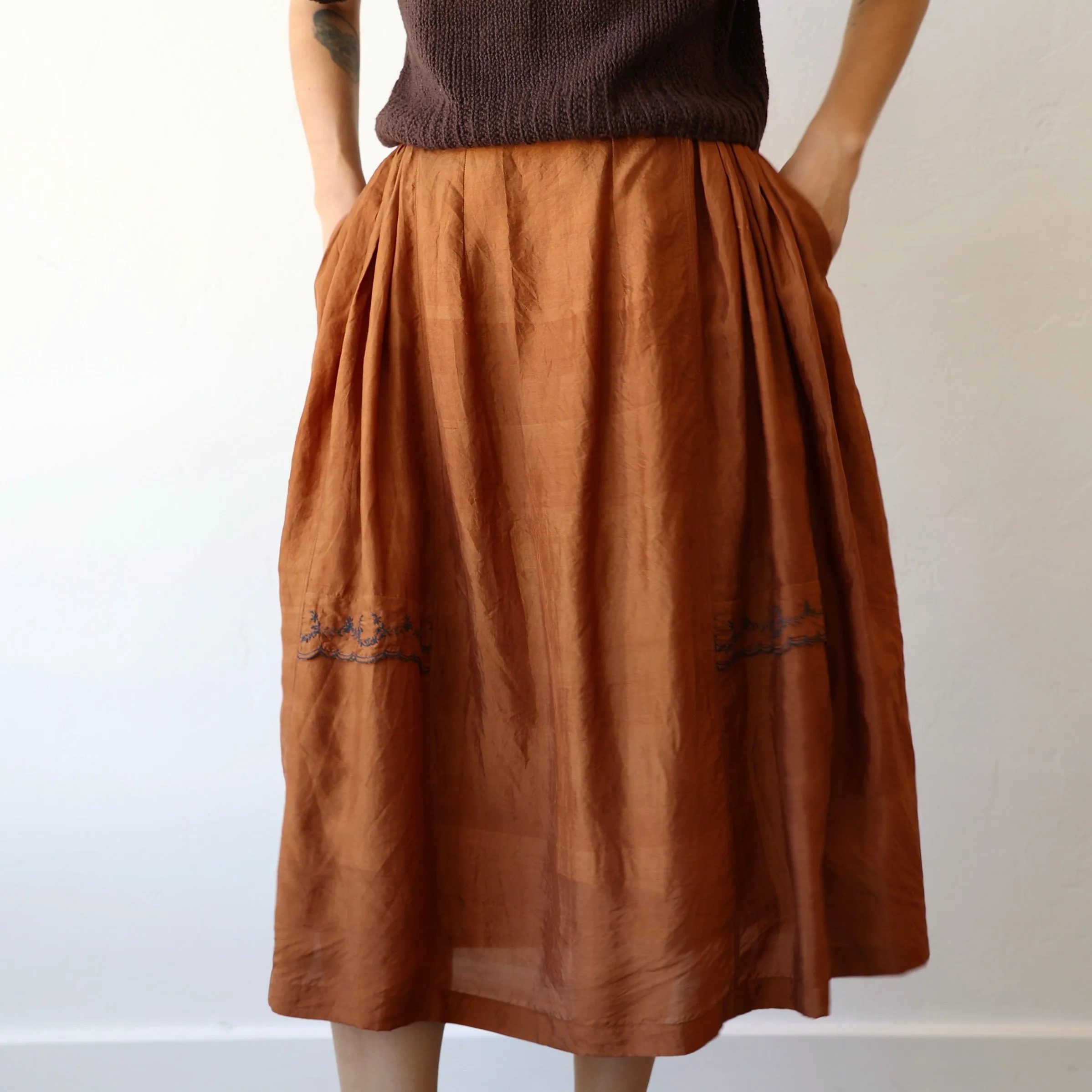 Runaway Bicycle Silk Skirt - Rust