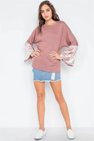 Rust Combo Velvet Sleeves Sweater /1-2-1