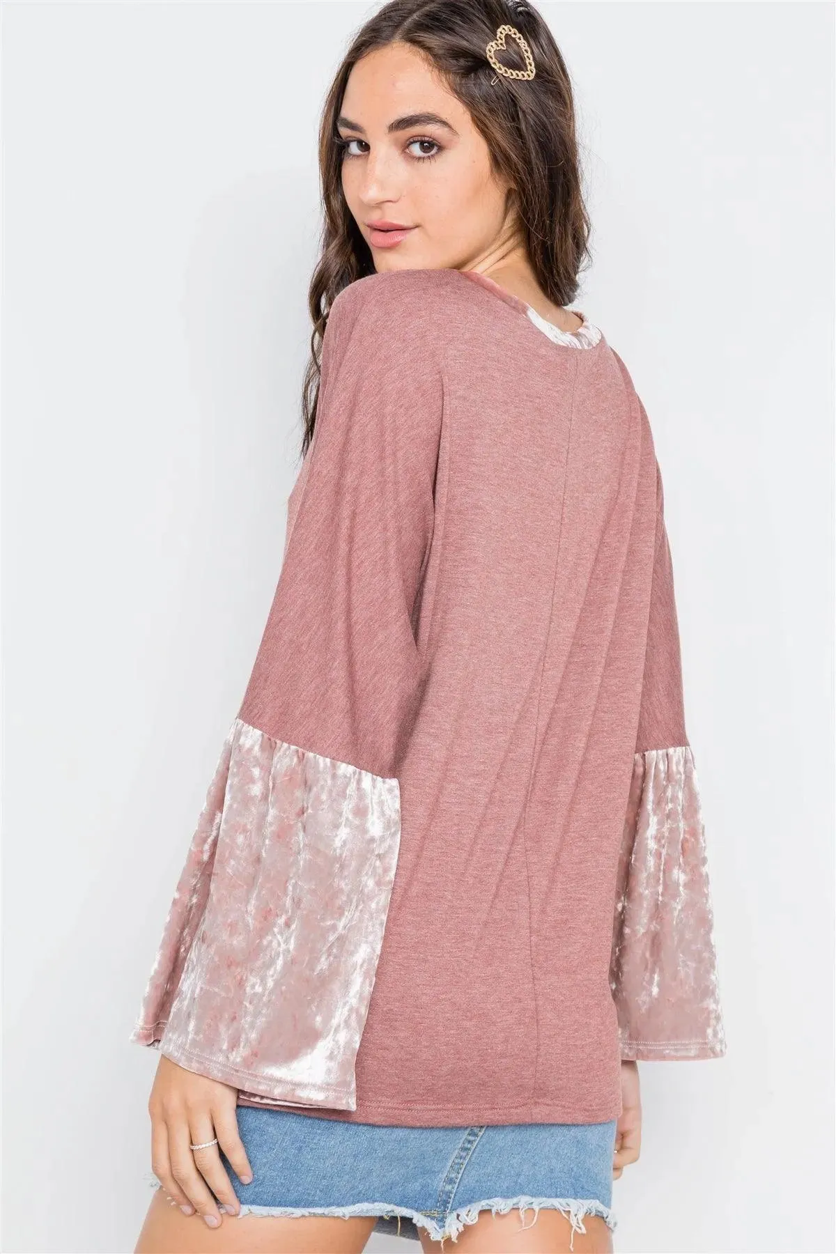 Rust Combo Velvet Sleeves Sweater /1-2-1