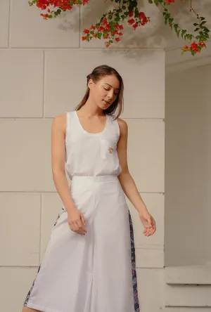 RW31002- White Or Pink Embellished Linen Blend Tank Top