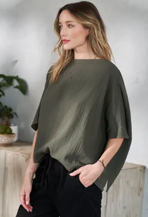 Sage Green Square Gauze Top