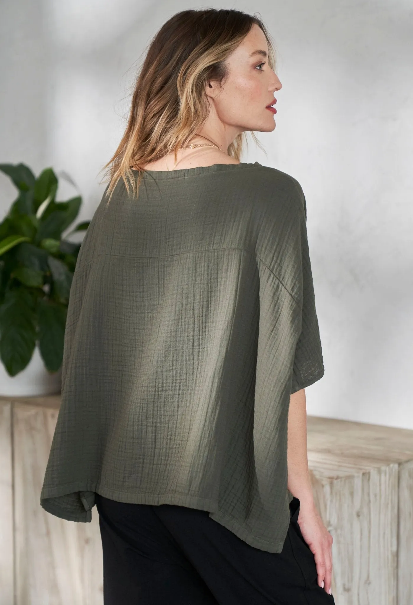 Sage Green Square Gauze Top