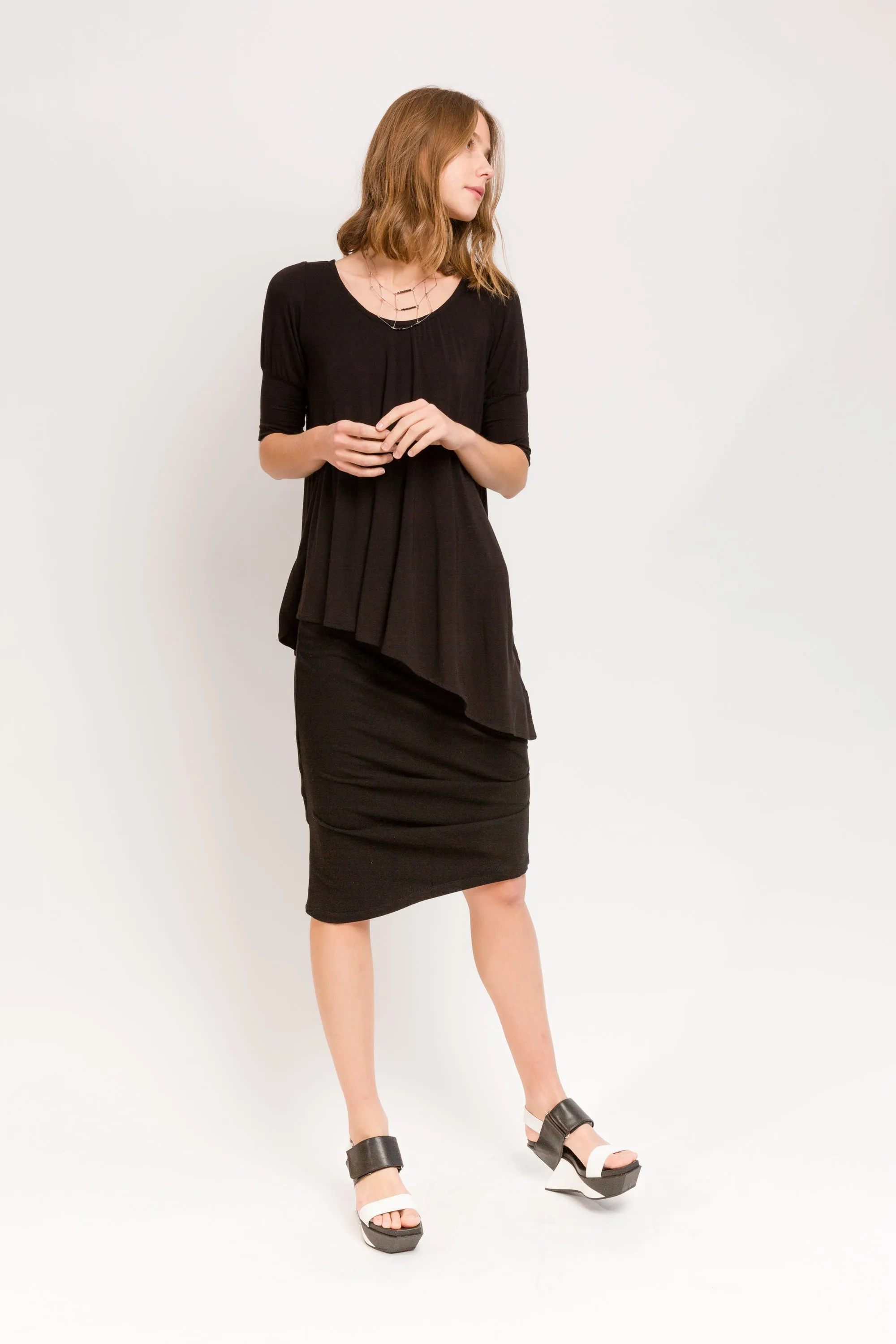 SALE Caterpillar Knee Skirt in Black Soy French Terry
