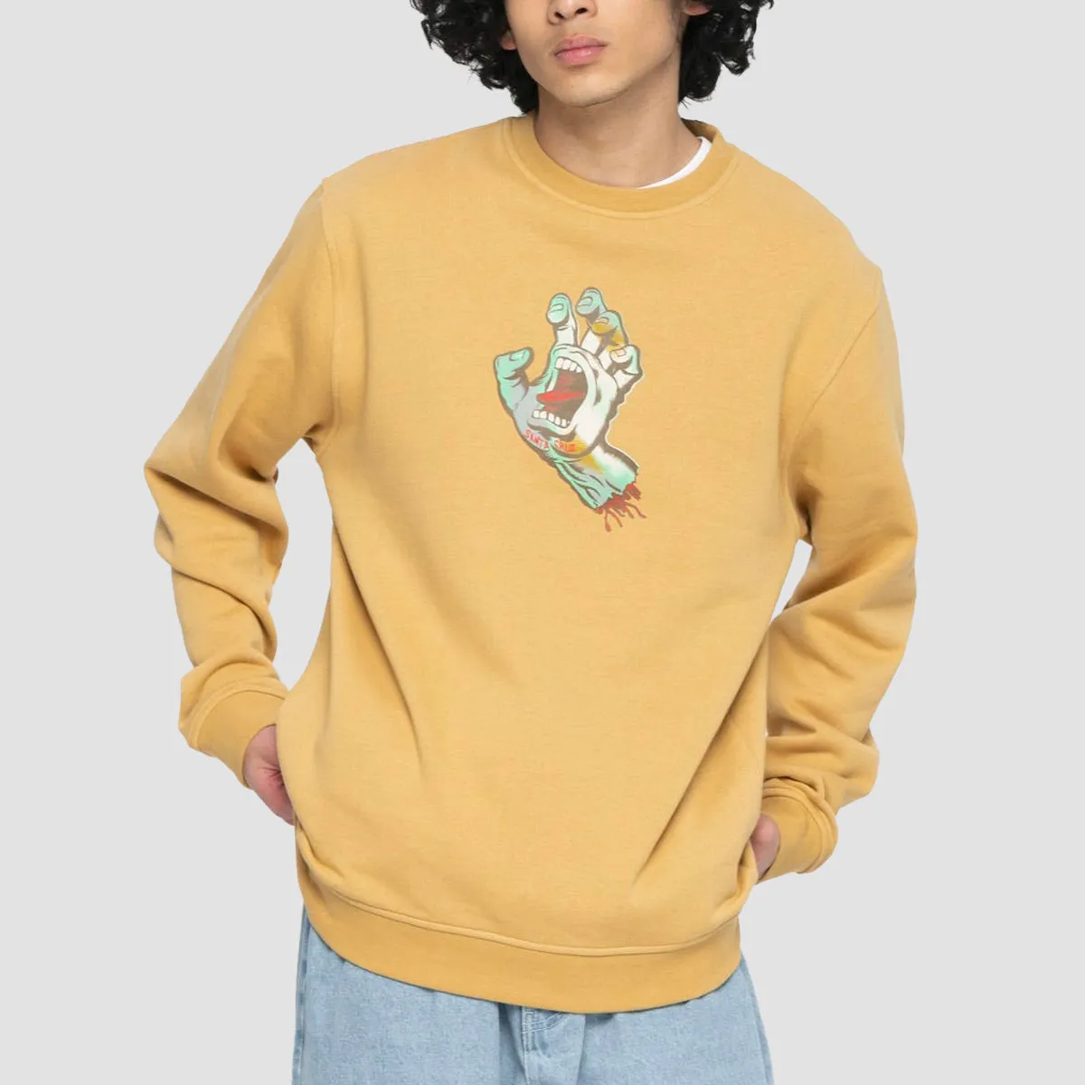 Santa Cruz Holo Screaming Hand Front Crew Sweat Parchment