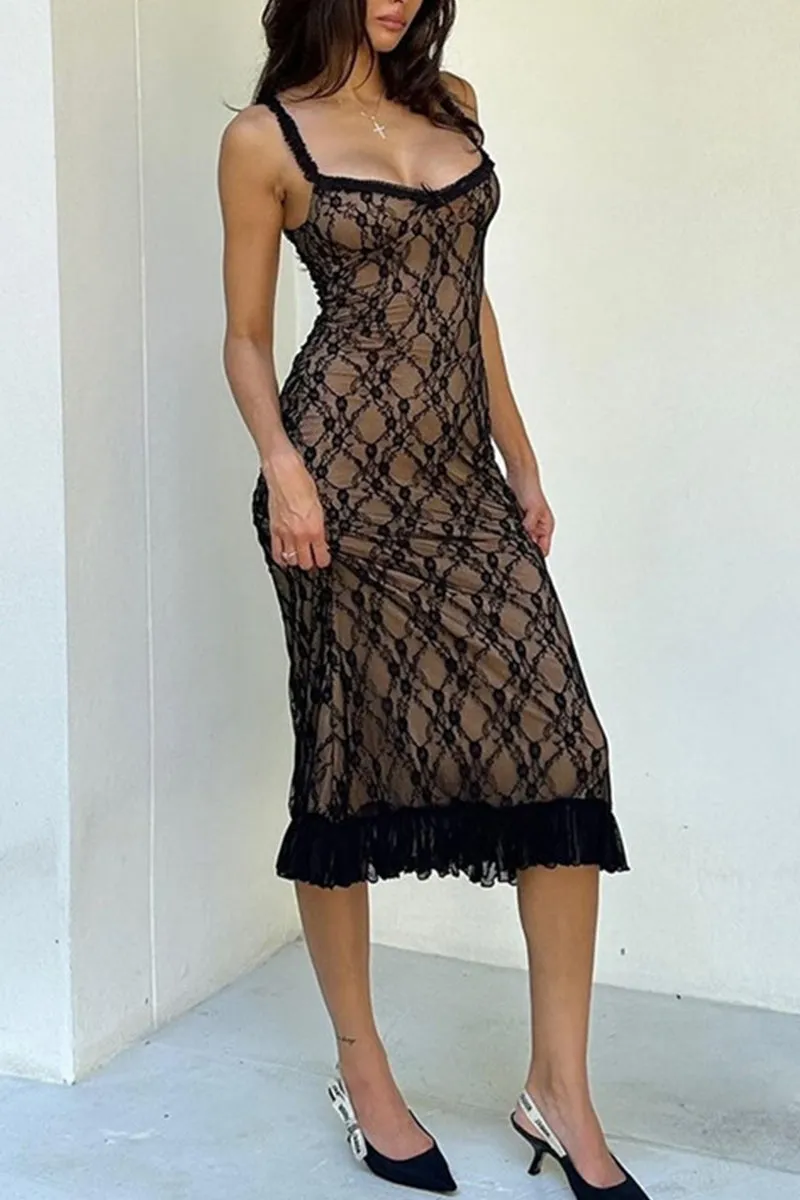 Sexy Mesh V Neck One Step Skirt Dresses