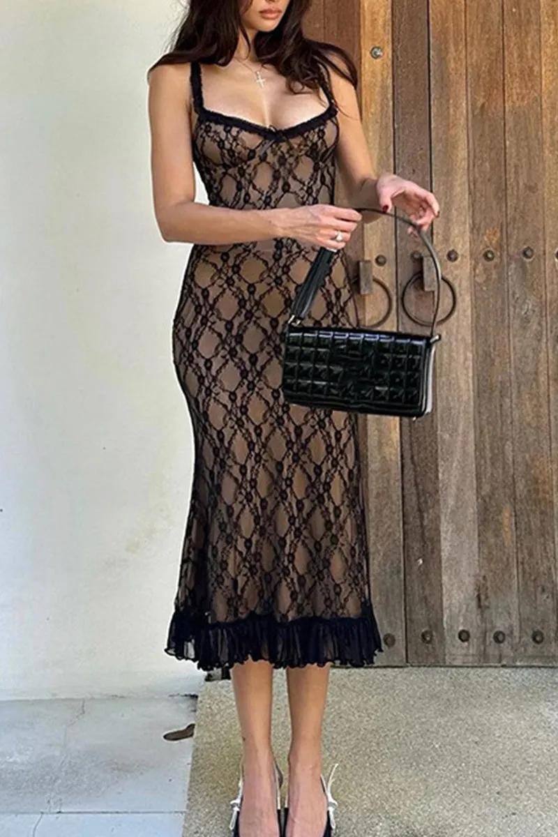 Sexy Mesh V Neck One Step Skirt Dresses