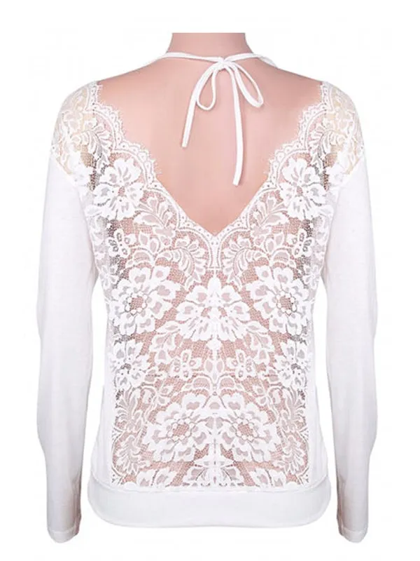 Sexy Women Long Sleeve Lace Back Casual Shirt