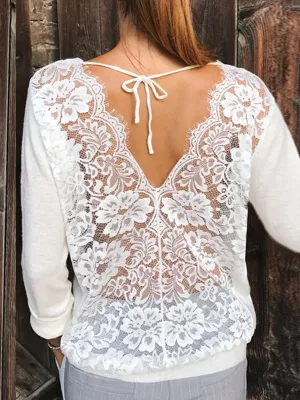 Sexy Women Long Sleeve Lace Back Casual Shirt