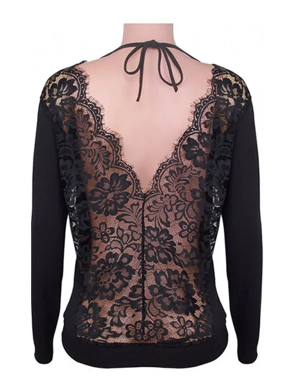 Sexy Women Long Sleeve Lace Back Casual Shirt