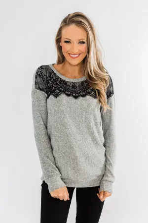 Show Stopper Black Lace Top- Grey