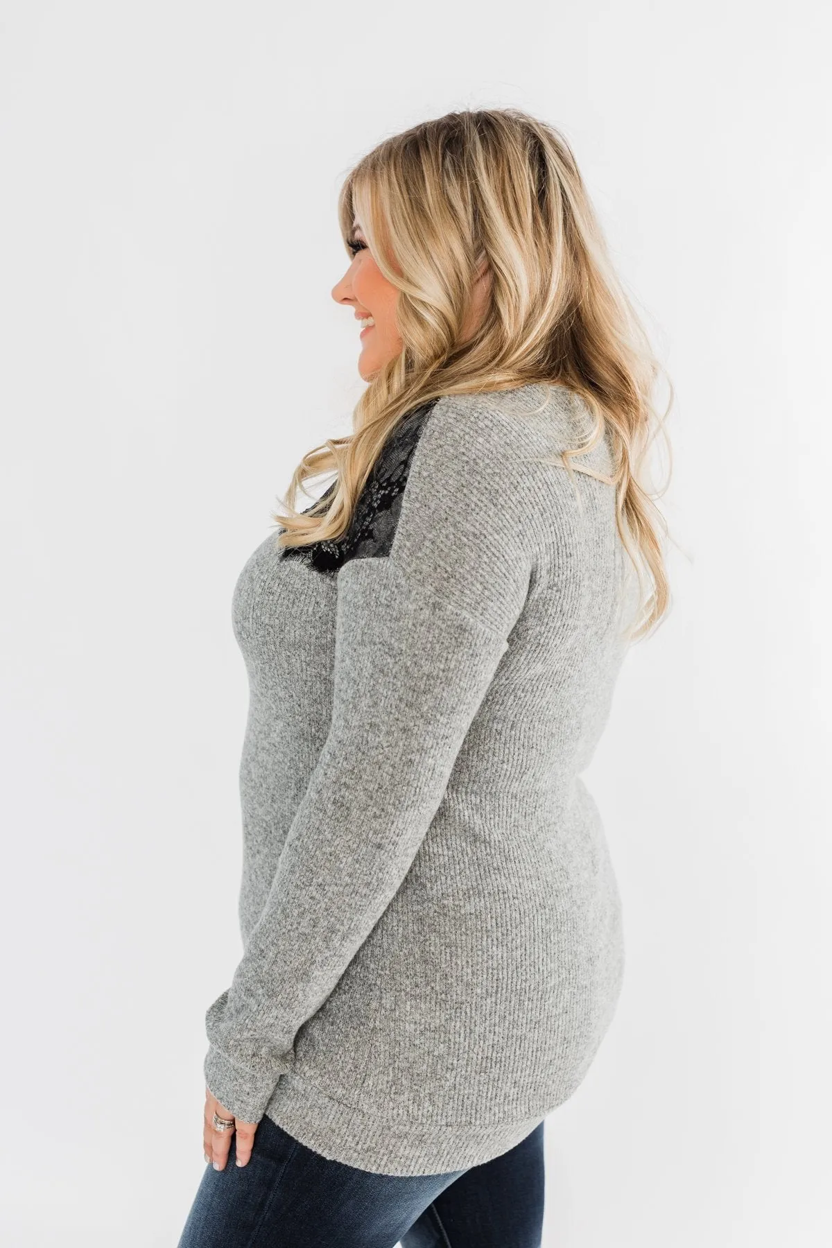 Show Stopper Black Lace Top- Grey