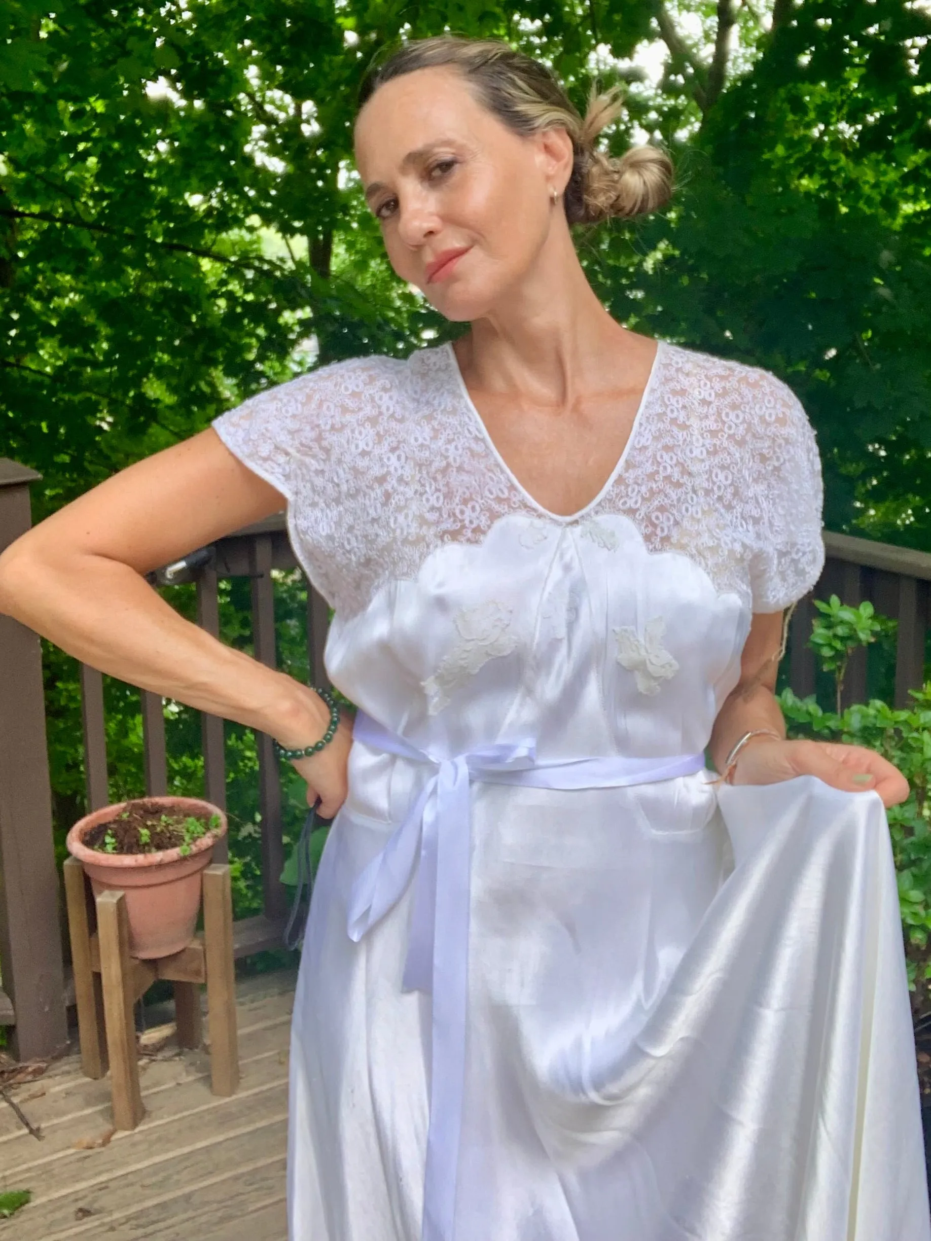 Silk White Bridal Nightgown - 50s - 50AG
