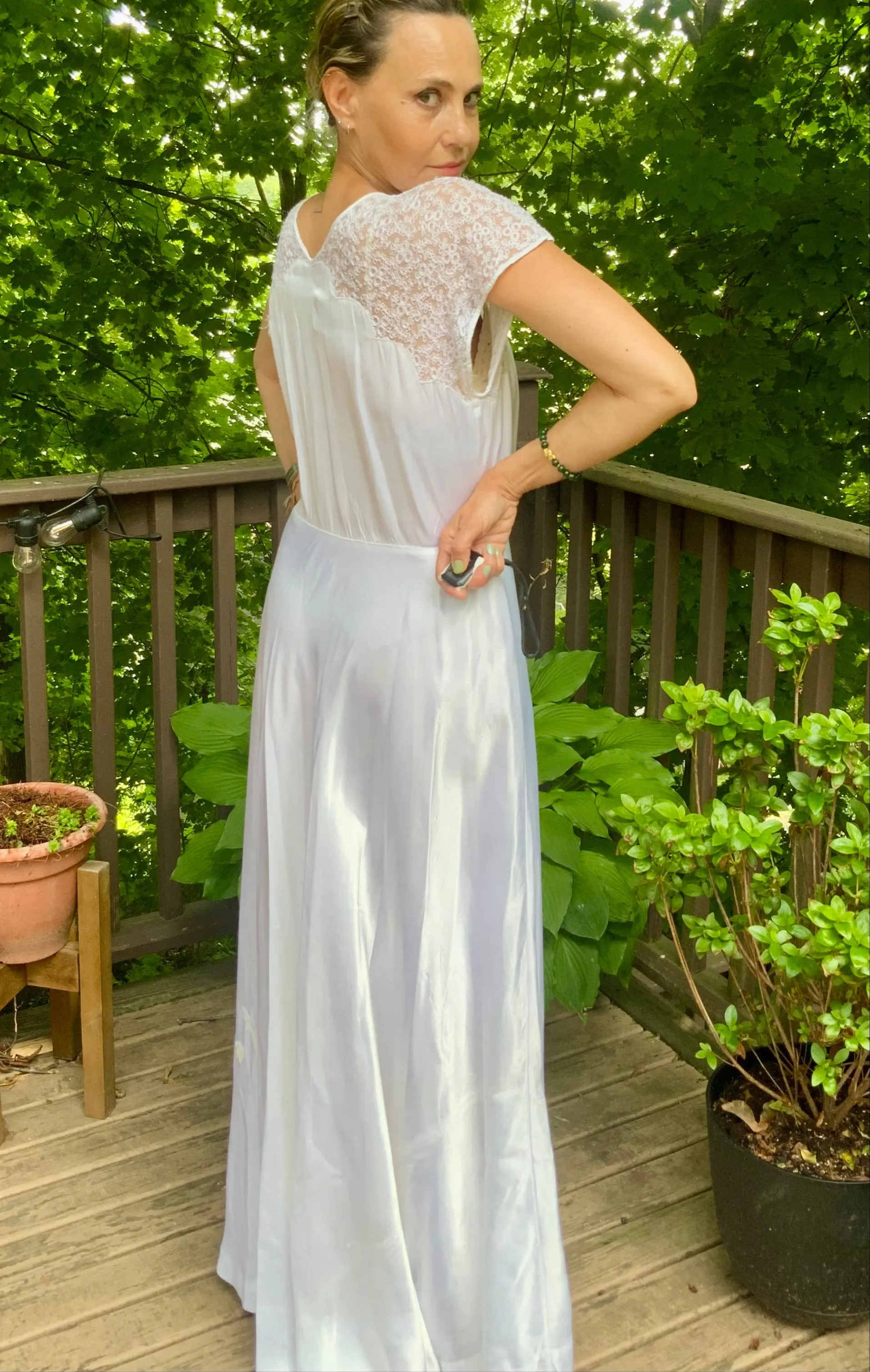 Silk White Bridal Nightgown - 50s - 50AG