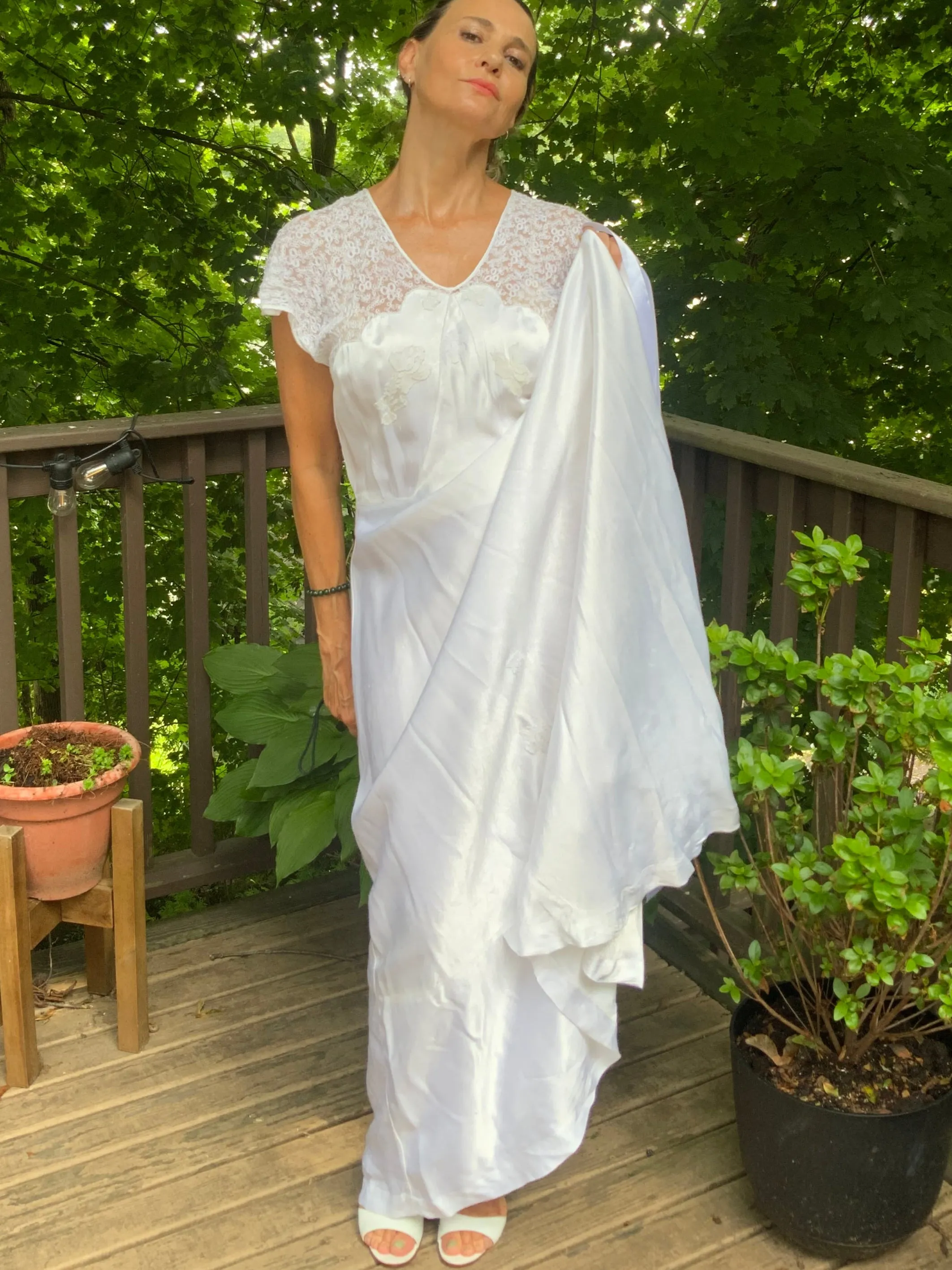 Silk White Bridal Nightgown - 50s - 50AG
