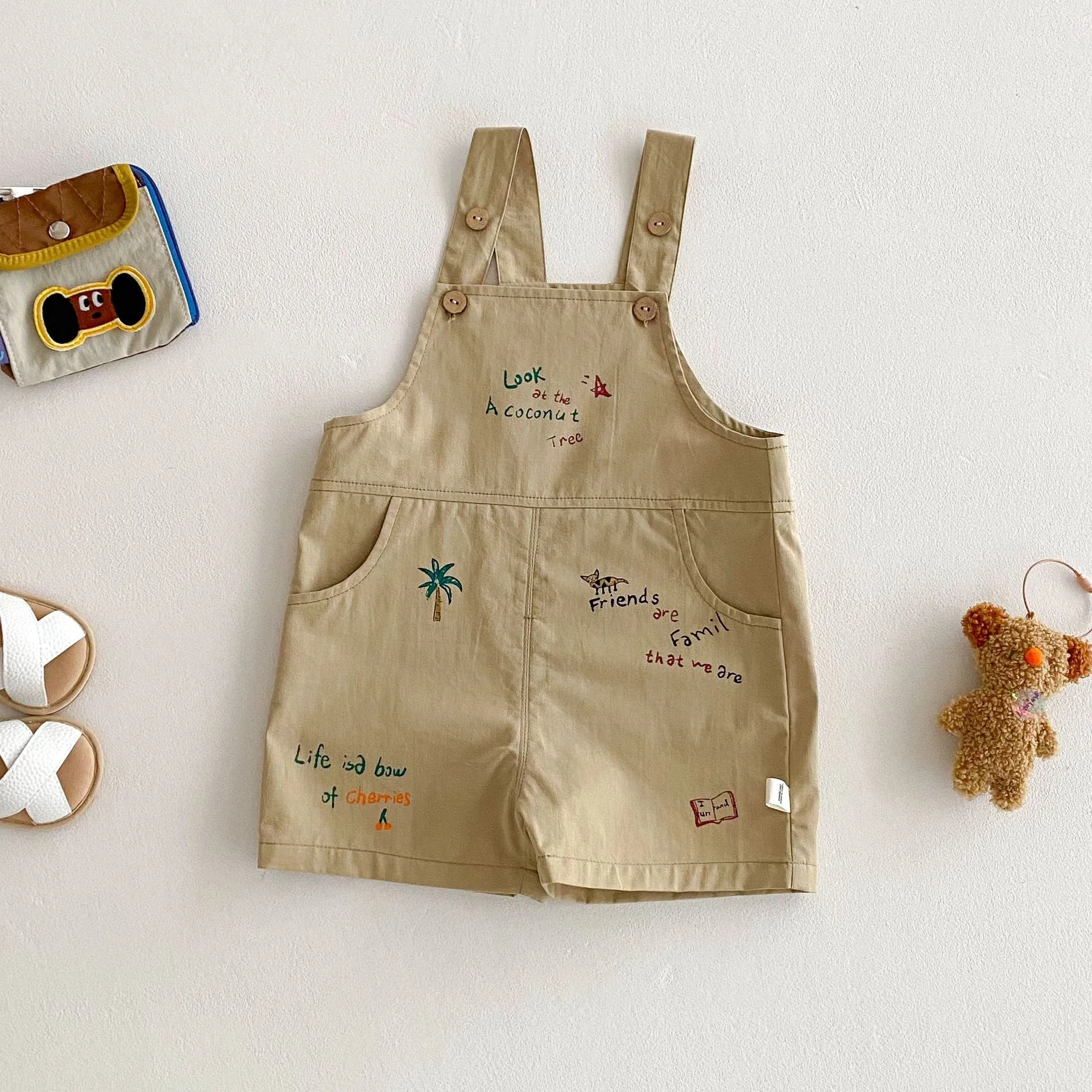 Simple Fashion T-shirt Fashion Baby Korean Style Cartoon Suspender Pants