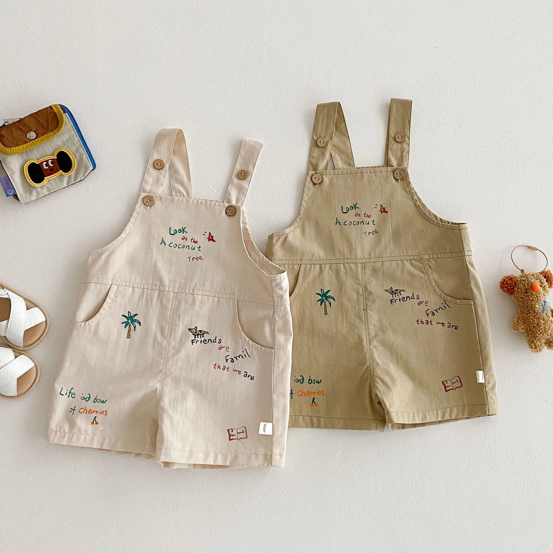 Simple Fashion T-shirt Fashion Baby Korean Style Cartoon Suspender Pants
