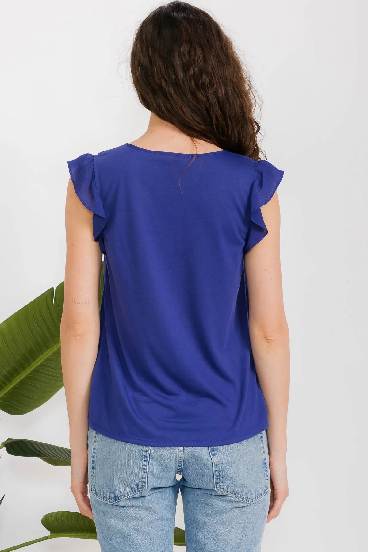 SLEEVELESS MIX MEDIA PAPAYA GAUZE PINTUCK TIE RUFFLE DETAIL TANK