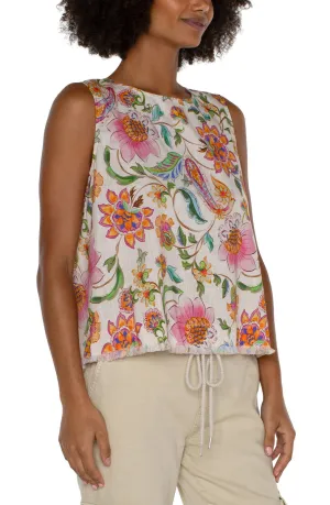Sleeveless Woven Top with Button Back - Pink Multi Floral - SALE