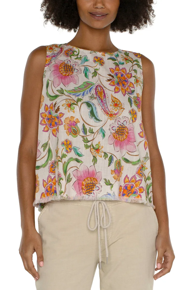 Sleeveless Woven Top with Button Back - Pink Multi Floral - SALE