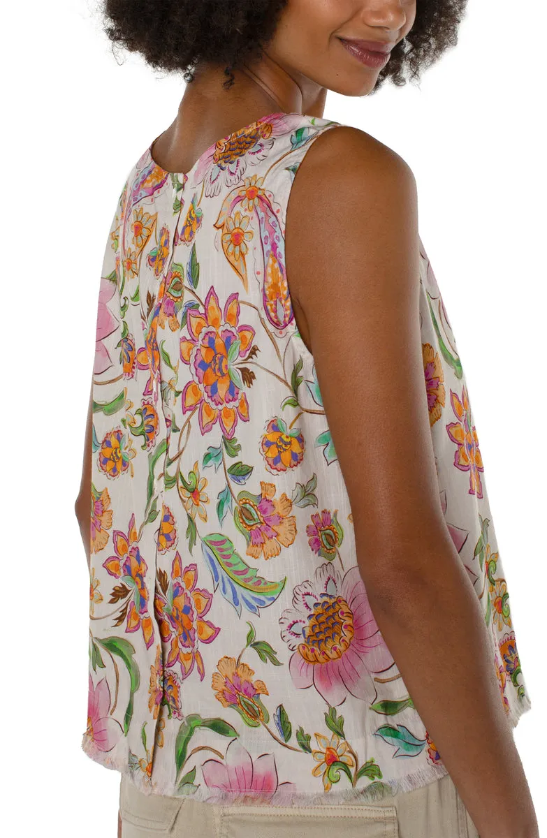 Sleeveless Woven Top with Button Back - Pink Multi Floral - SALE