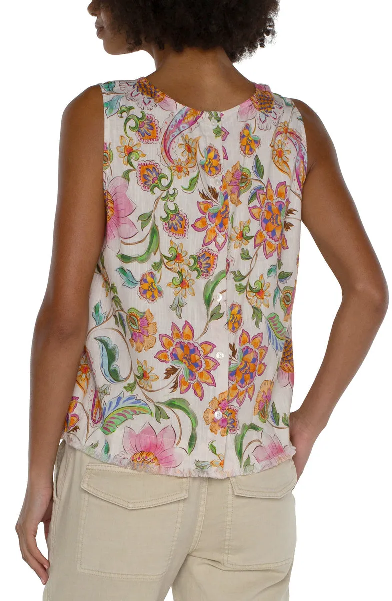 Sleeveless Woven Top with Button Back - Pink Multi Floral - SALE