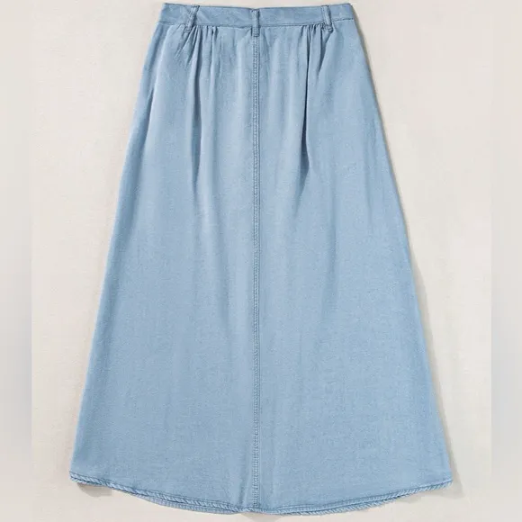 Snap Down High Waist Denim Skirt