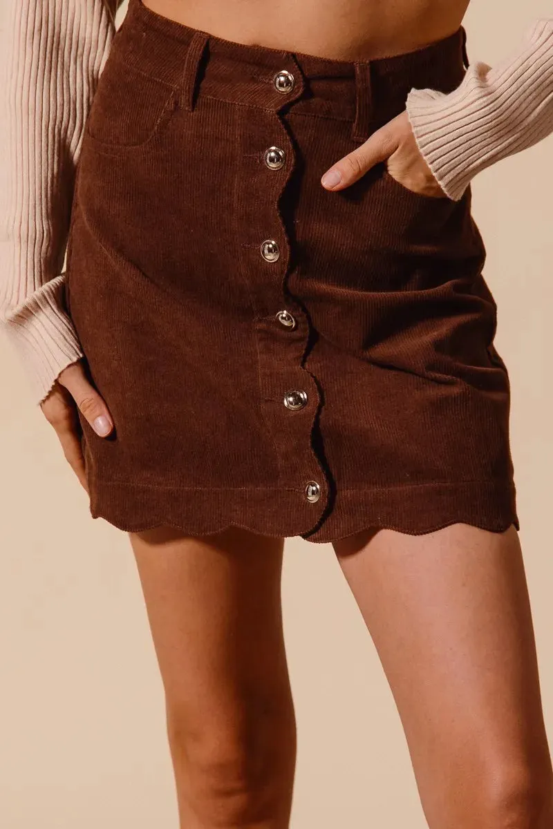 SO ME Scallop Buttoned Front Corduroy Mini Skirt