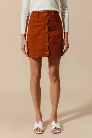 SO ME Scallop Buttoned Front Corduroy Mini Skirt