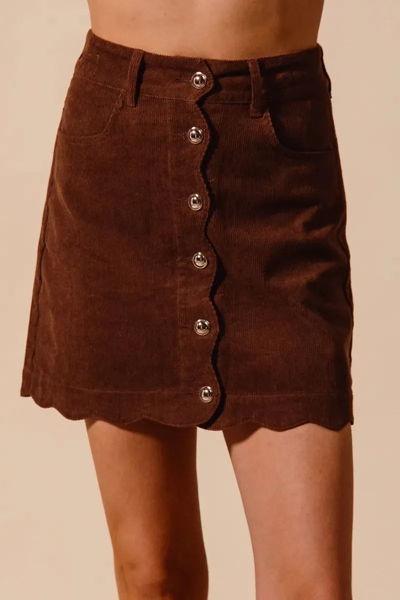 SO ME Scallop Buttoned Front Corduroy Mini Skirt