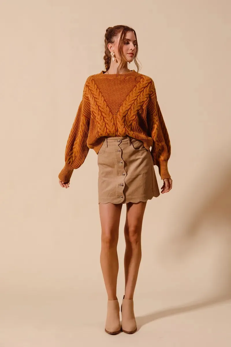SO ME Scallop Buttoned Front Corduroy Mini Skirt