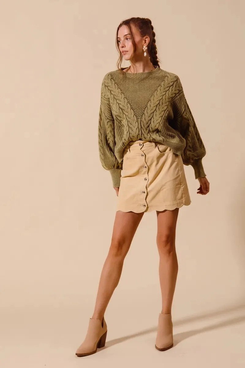 SO ME Scallop Buttoned Front Corduroy Mini Skirt