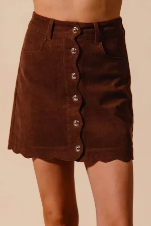SO ME Scallop Buttoned Front Corduroy Mini Skirt
