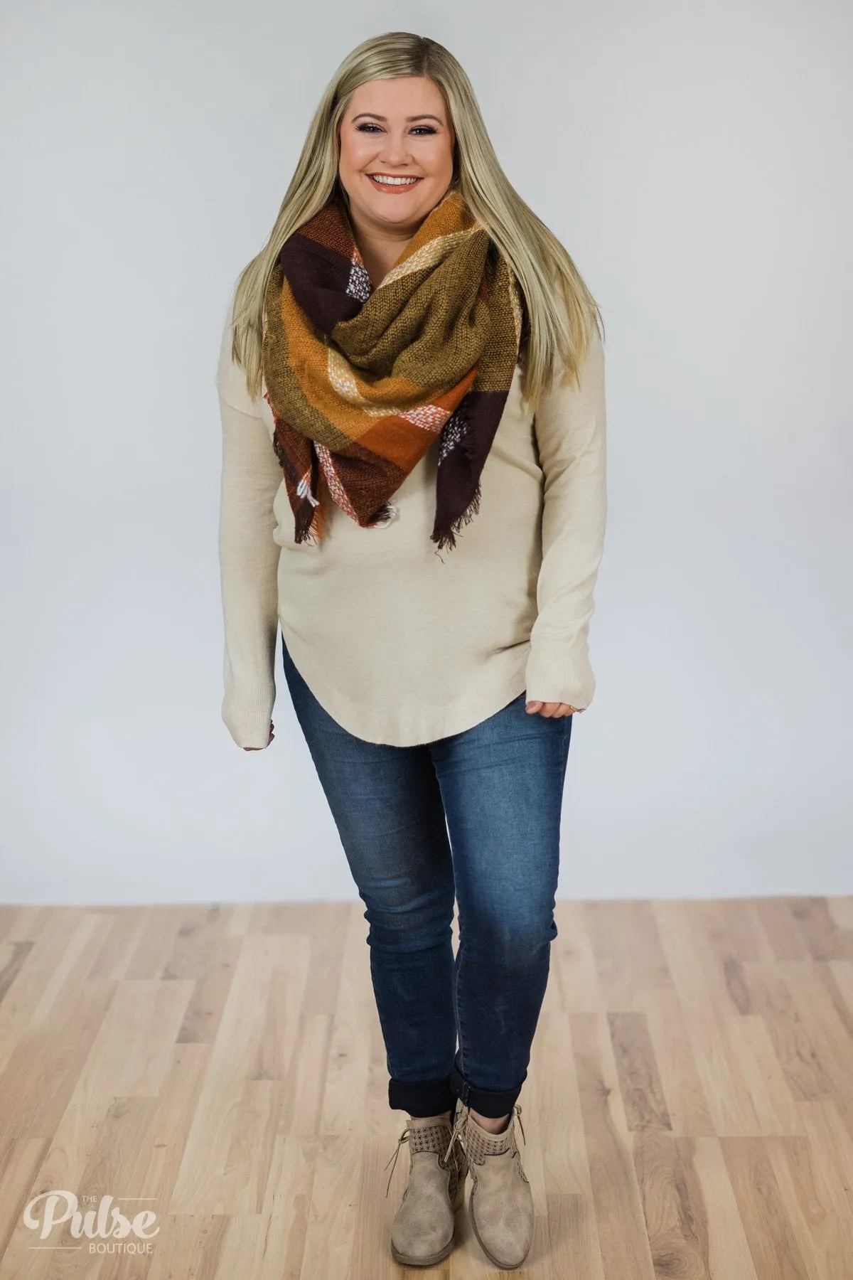 Soft Bliss Lace Down Back Sweater- Oatmeal