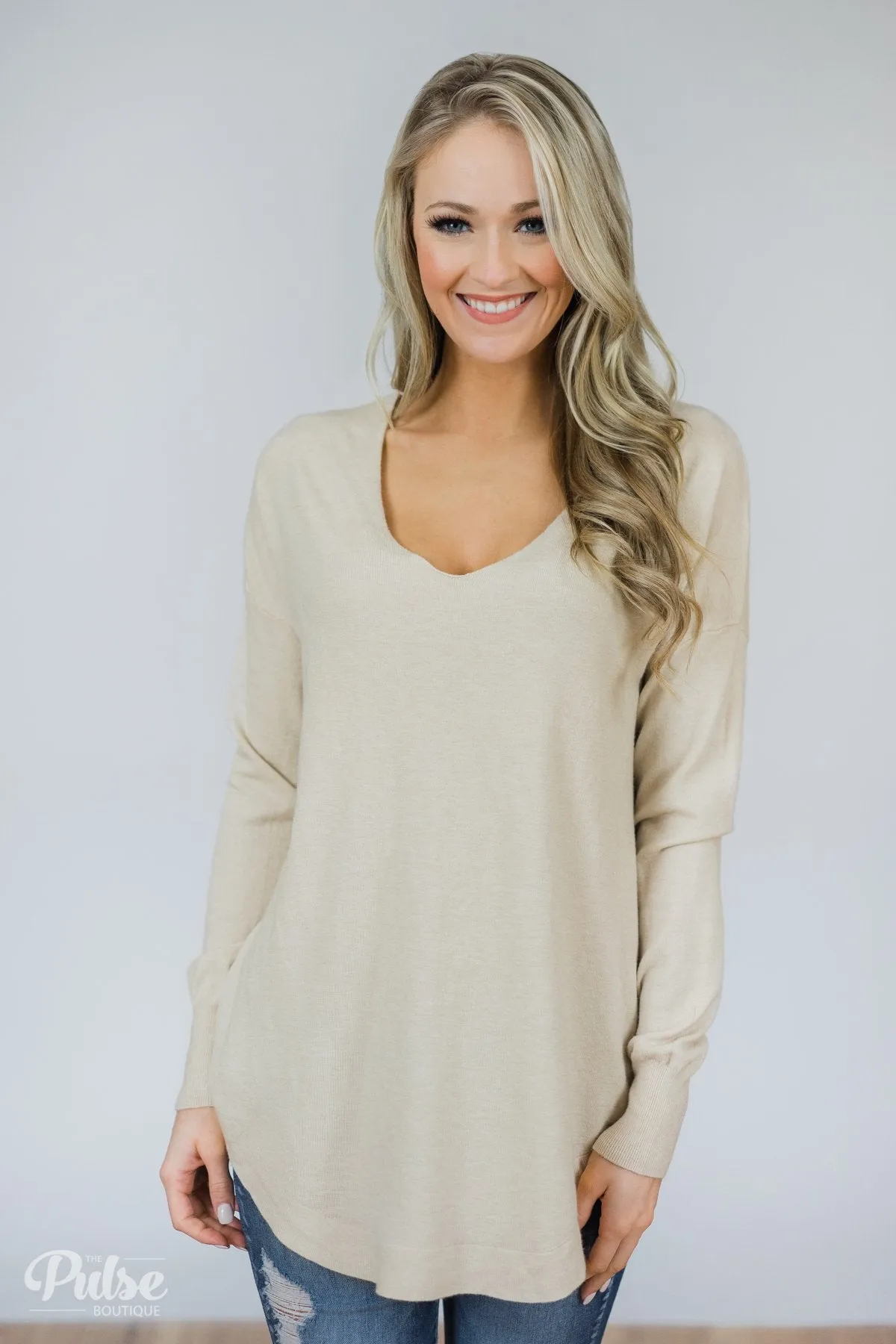 Soft Bliss Lace Down Back Sweater- Oatmeal
