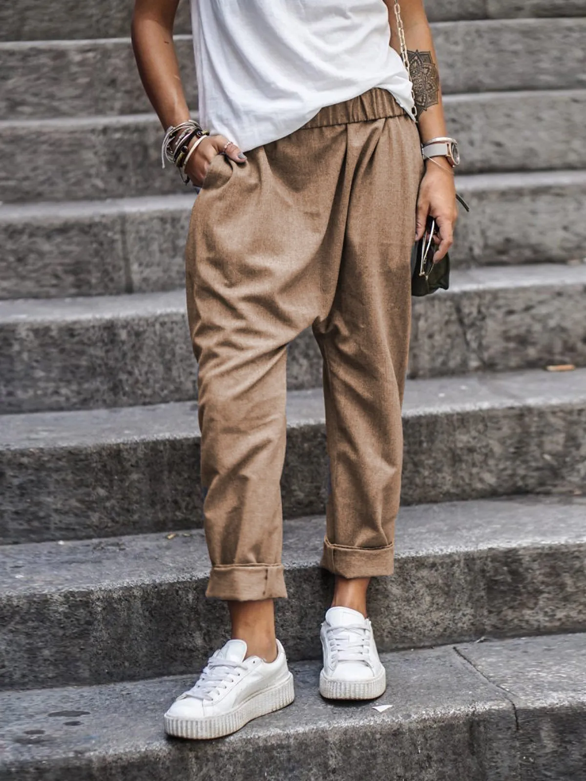 Solid Color High Waist Harem Pants