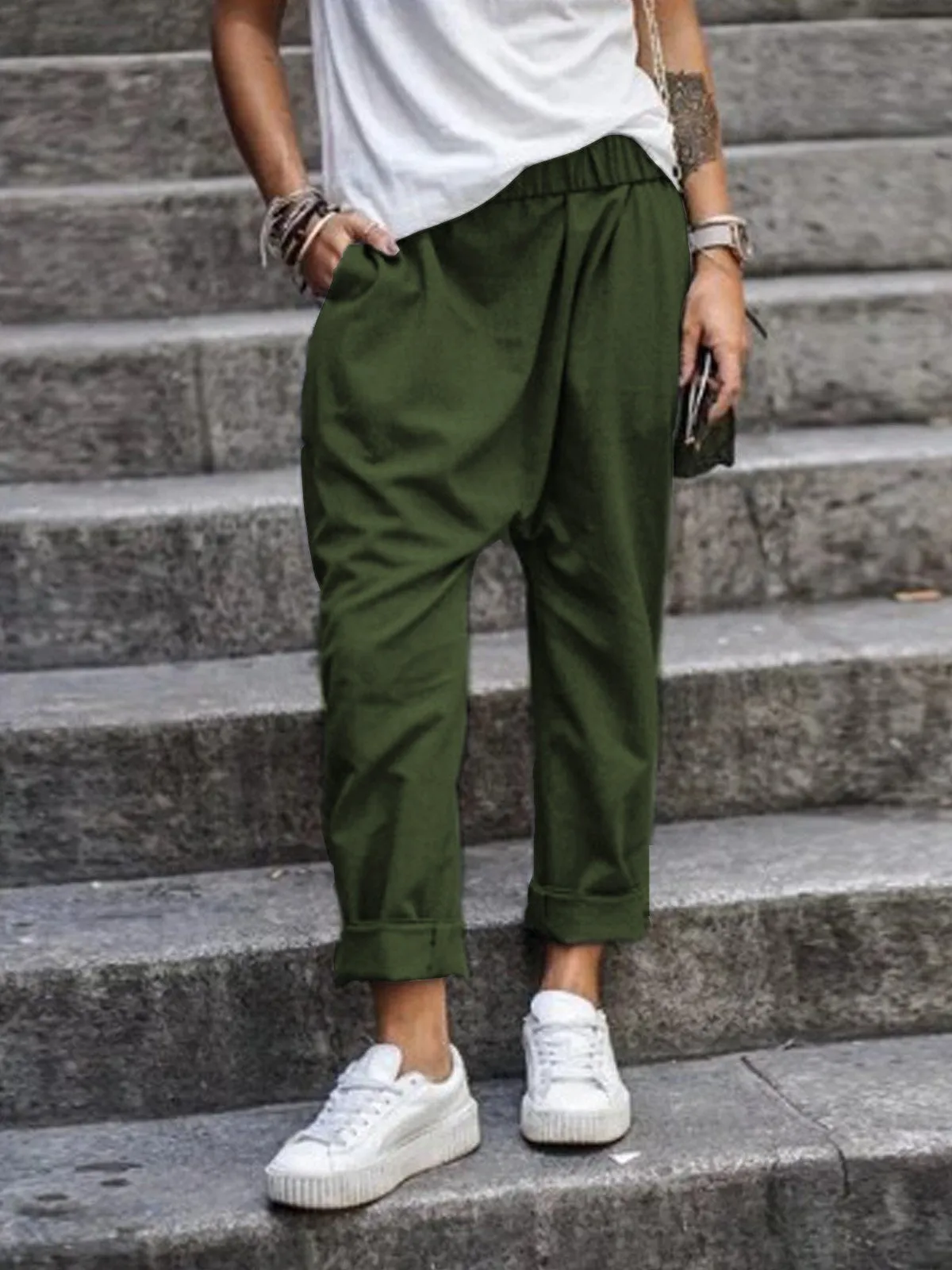 Solid Color High Waist Harem Pants