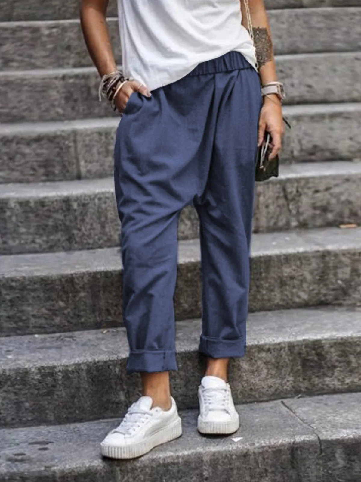 Solid Color High Waist Harem Pants