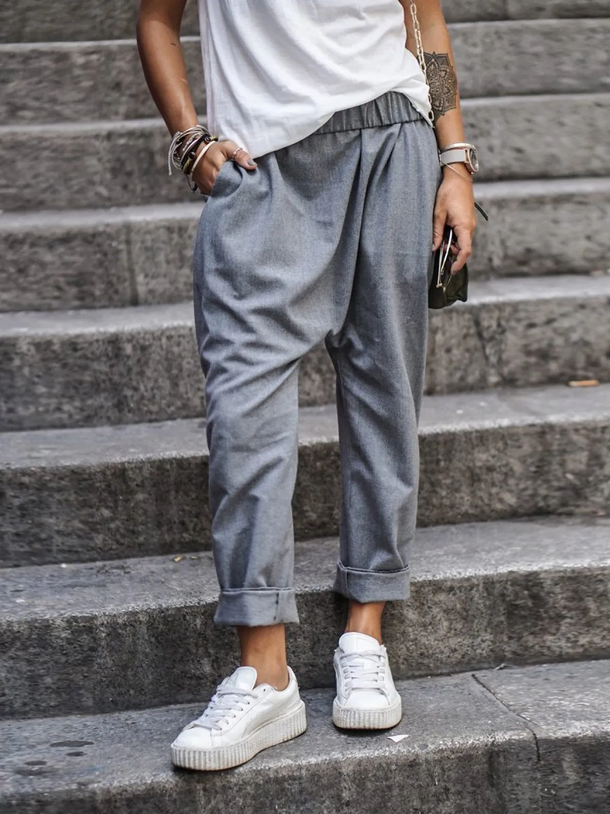 Solid Color High Waist Harem Pants