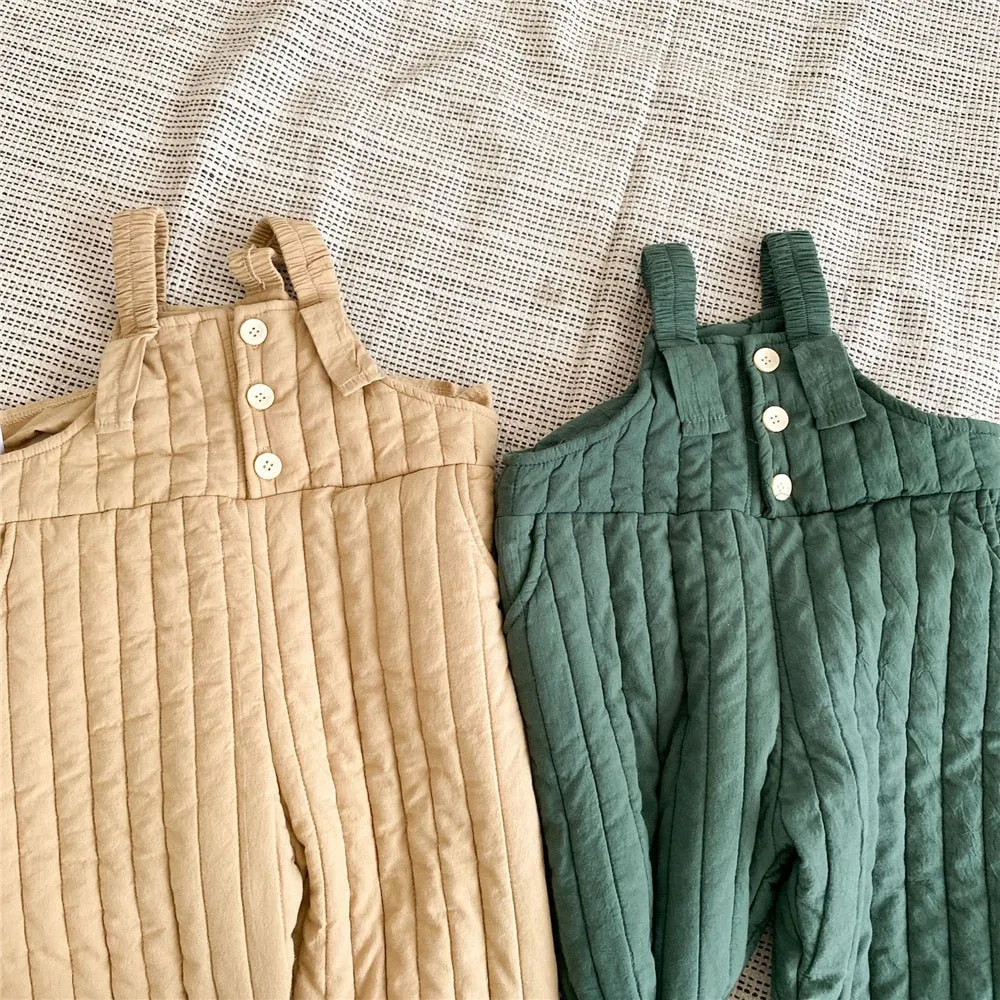 Solid Color Quilted Suspender Trousers