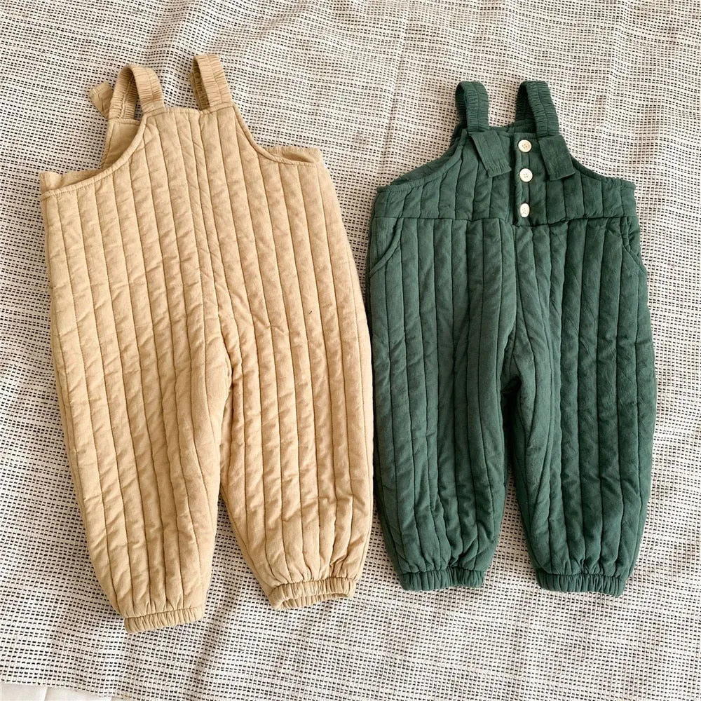 Solid Color Quilted Suspender Trousers