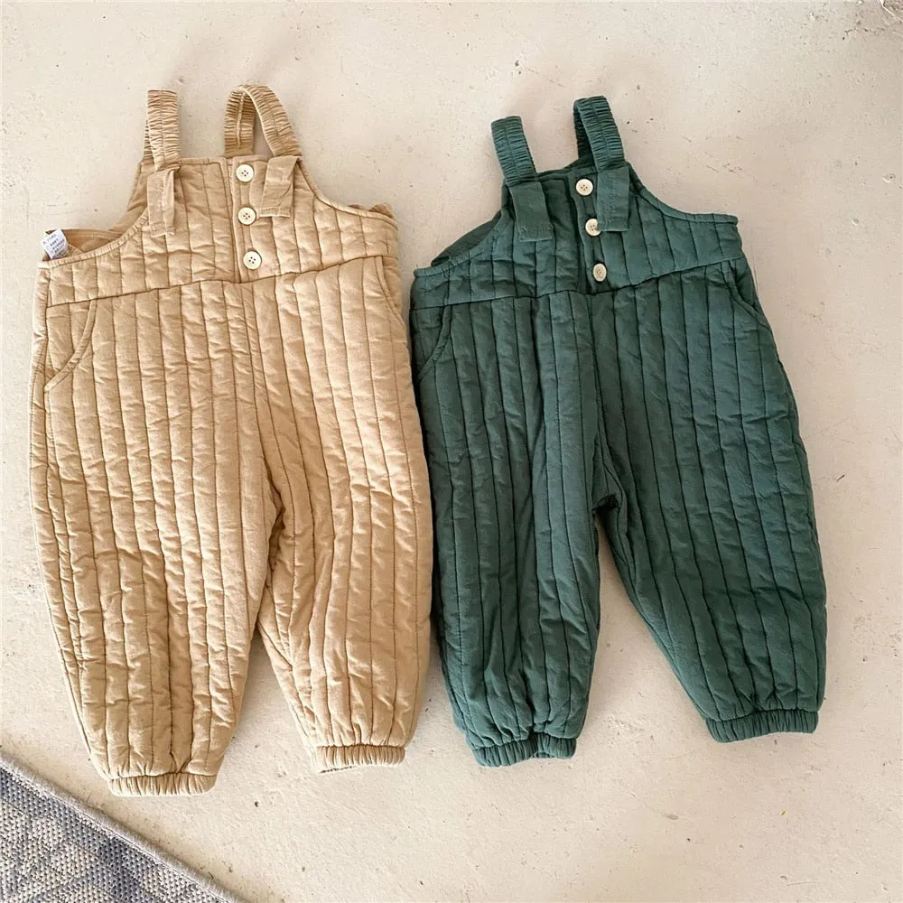 Solid Color Quilted Suspender Trousers