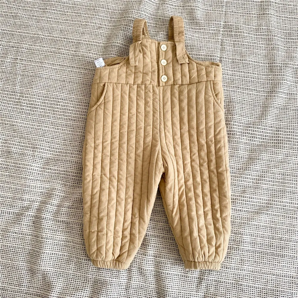 Solid Color Quilted Suspender Trousers