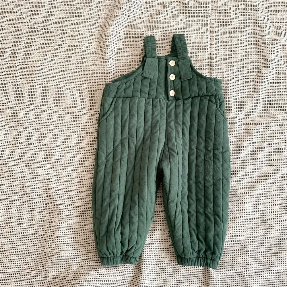 Solid Color Quilted Suspender Trousers