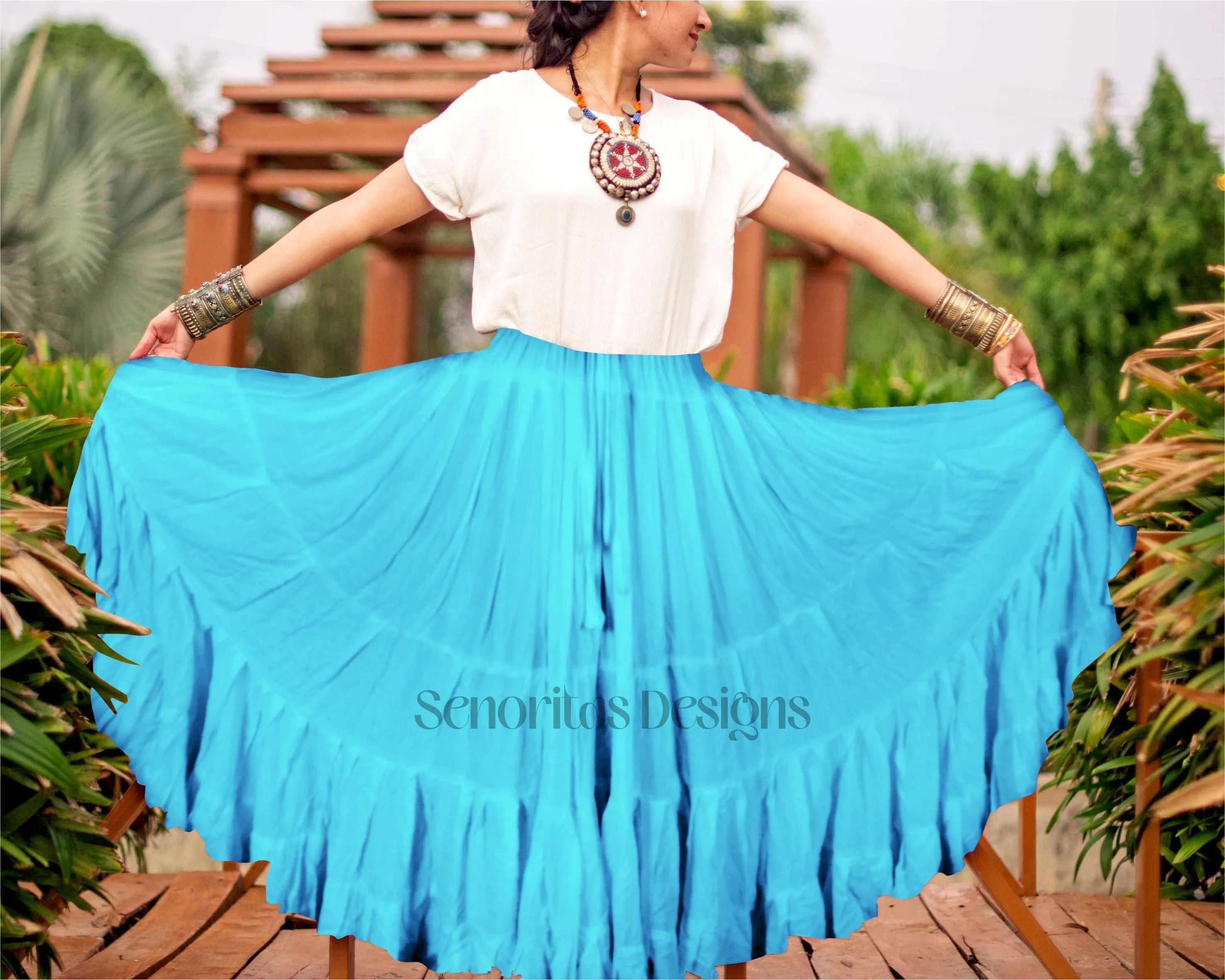 Solid color Skirt turquoise 100% cotton WLS